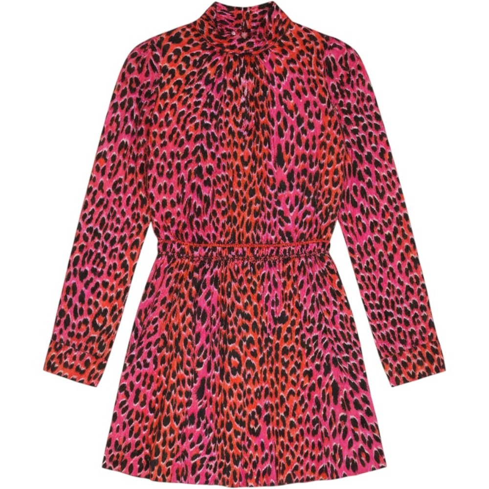 Zadig & Voltaire Ryde CDC Leo Pink Orange Leopard Silk Mini Dress Large